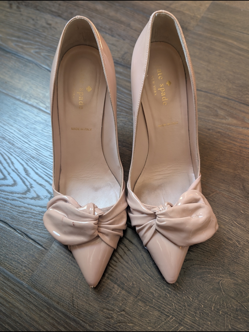 kate spade Nude Patent Leather Knot-Accent Pointed-Toe Pumps